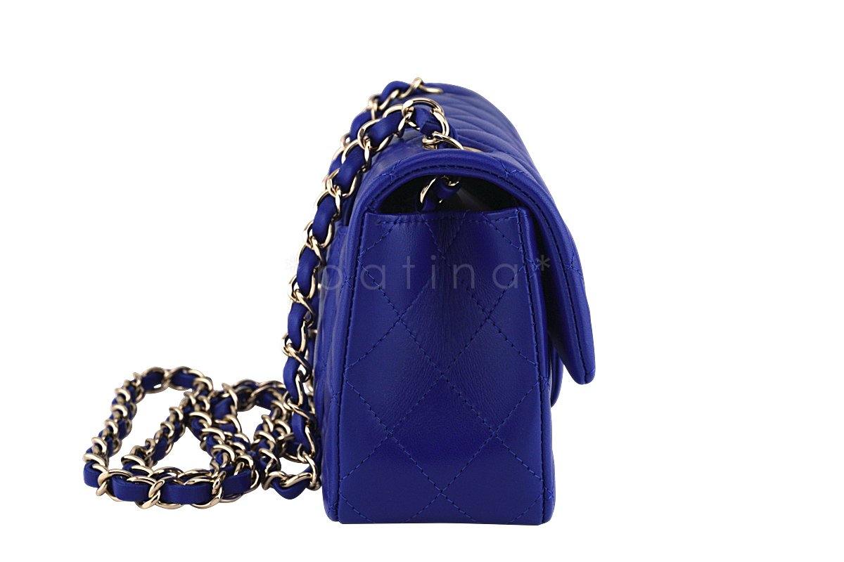 New 17B Chanel Blue Electric Classic Quilted Mini 2.55 Flap Bag GHW