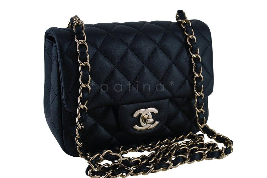 New Chanel Black Classic Quilted Square Mini 2.55 Flap Bag GHW