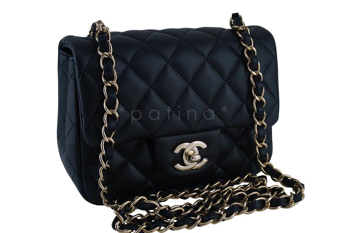 New Chanel Black Classic Quilted Square Mini 2.55 Flap Bag GHW