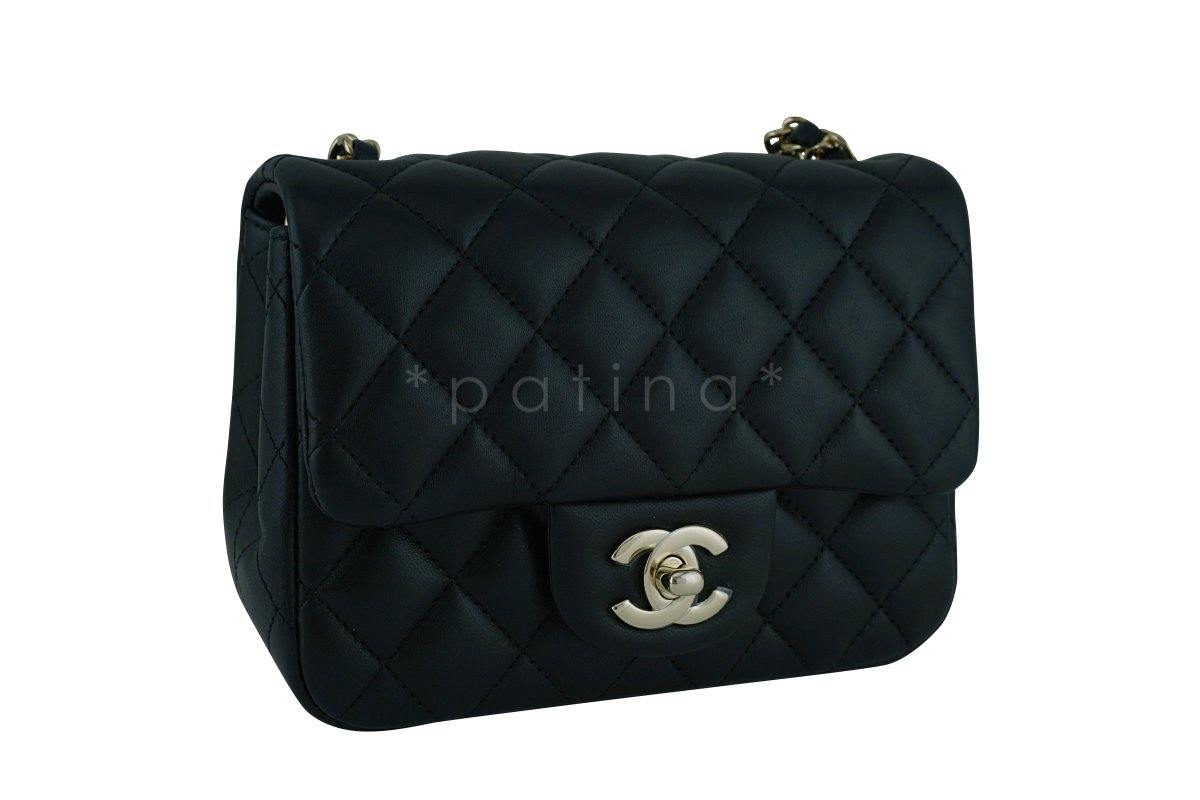New Chanel Black Classic Quilted Square Mini 2.55 Flap Bag GHW