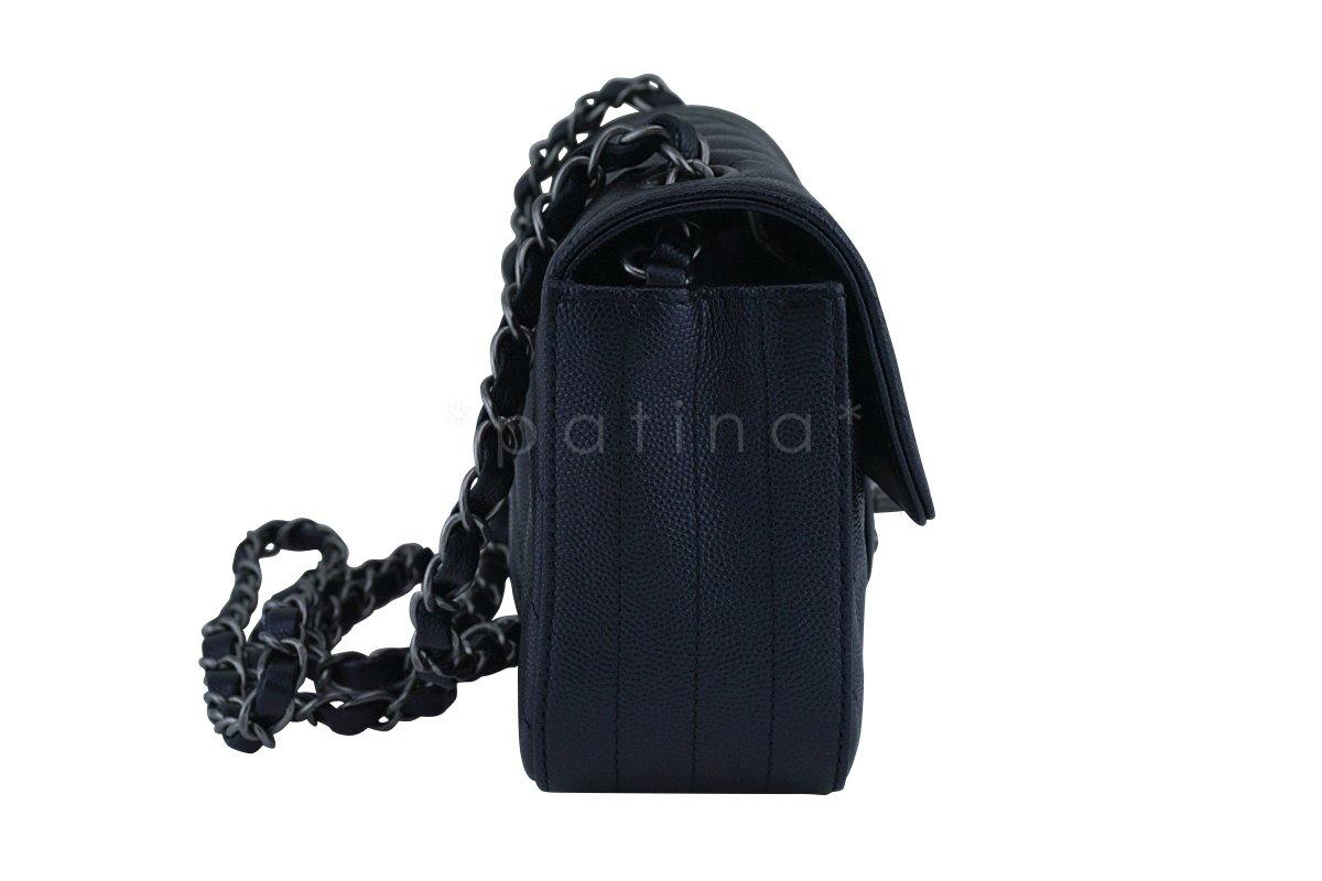 New 17B Chanel Iridescent Black Chevron Caviar Classic Mini 2.55 Flap Bag