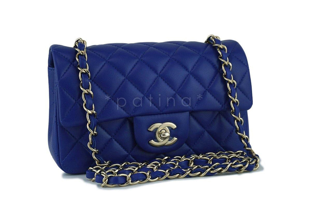 New 17B Chanel Blue Classic Quilted Rectangular Mini 2.55 Flap Bag GHW