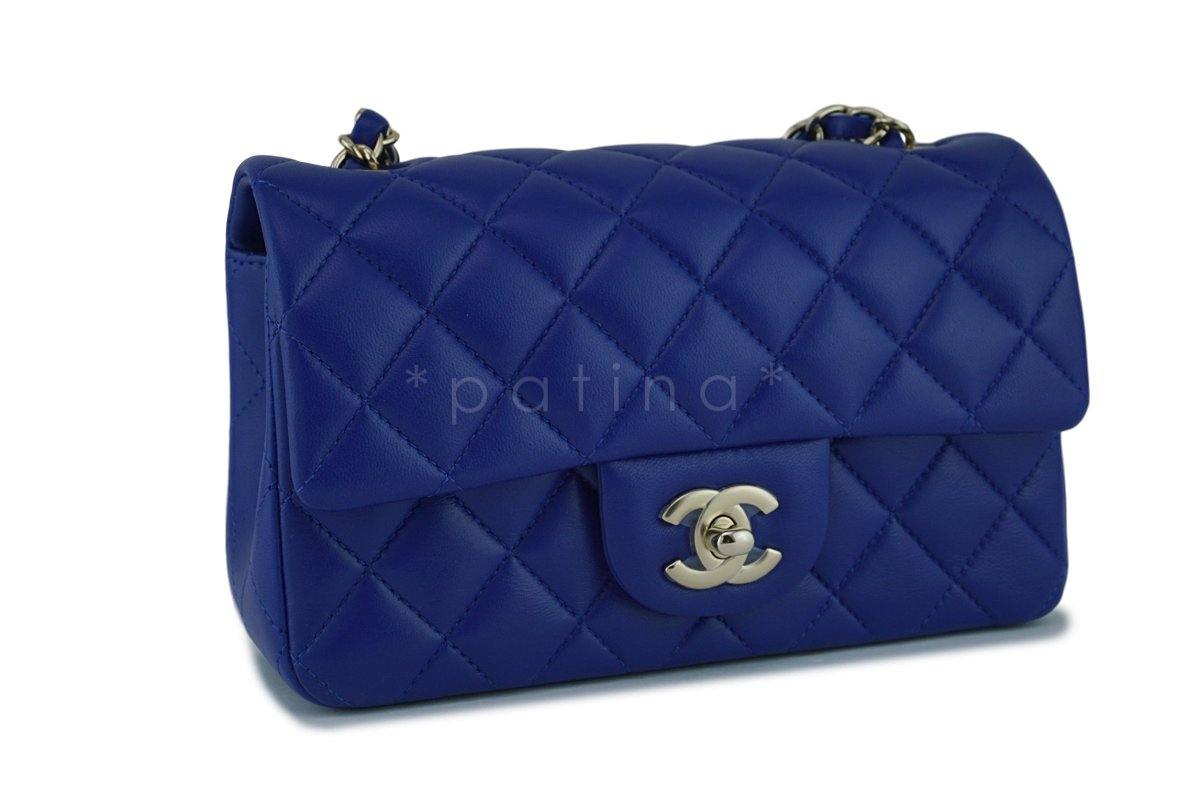 New 17B Chanel Blue Classic Quilted Rectangular Mini 2.55 Flap Bag GHW