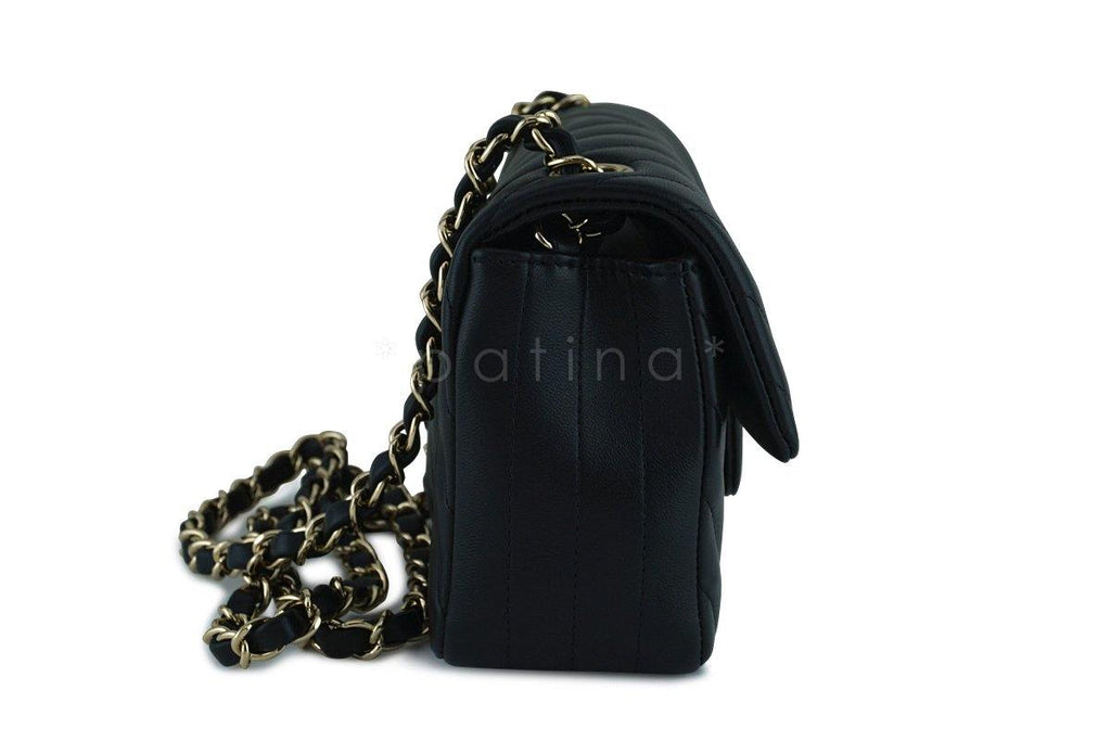 New Chanel Black Chevron Classic Quilted Rectangular Mini 2.55 Flap Bag