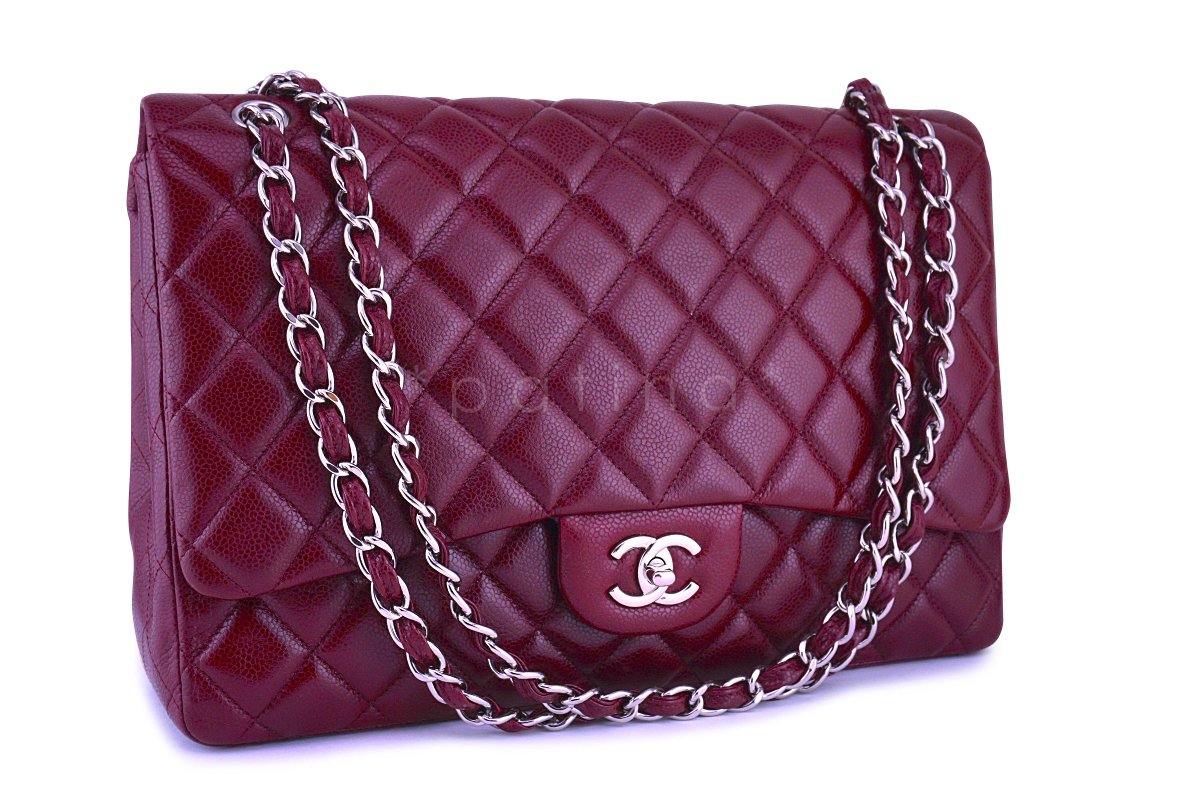 Chanel Dark Red 13in. Caviar Maxi Quilted Classic 2.55 Jumbo XL Flap Bag