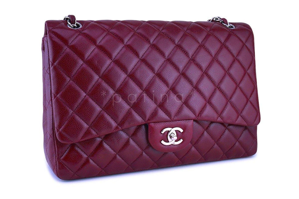 Chanel Dark Red 13in. Caviar Maxi Quilted Classic 2.55 Jumbo XL Flap Bag