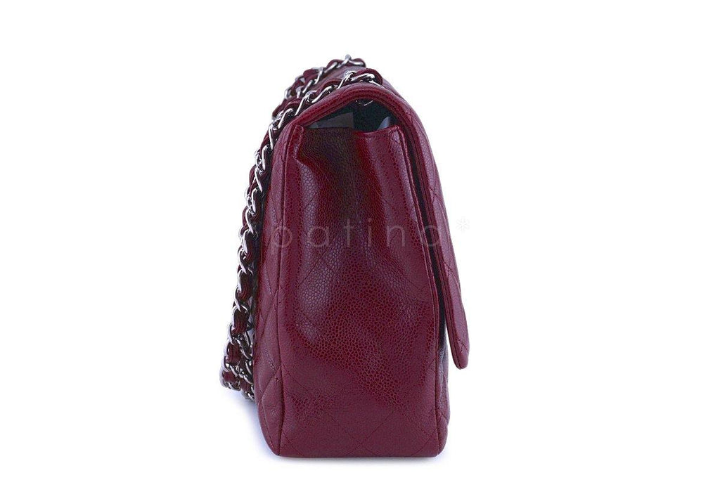 Chanel Dark Red 13in. Caviar Maxi Quilted Classic 2.55 Jumbo XL Flap Bag