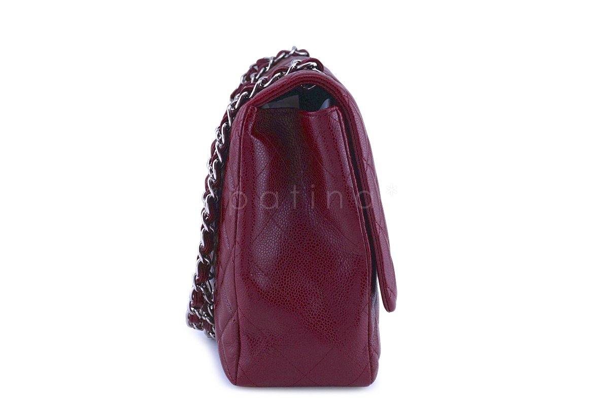 Chanel Dark Red 13in. Caviar Maxi Quilted Classic 2.55 Jumbo XL Flap Bag