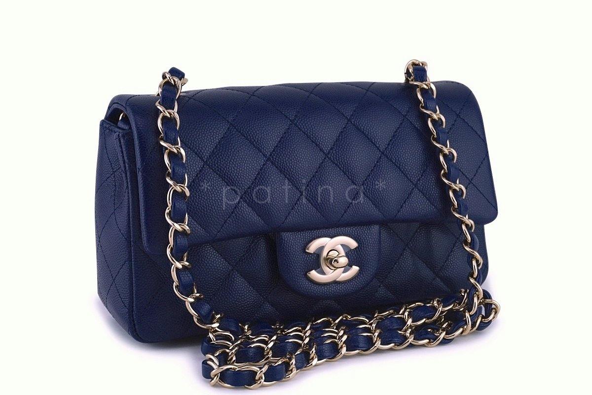 NWT 17B Chanel Navy Blue Classic Quilted Mini 2.55 Flap Bag GHW