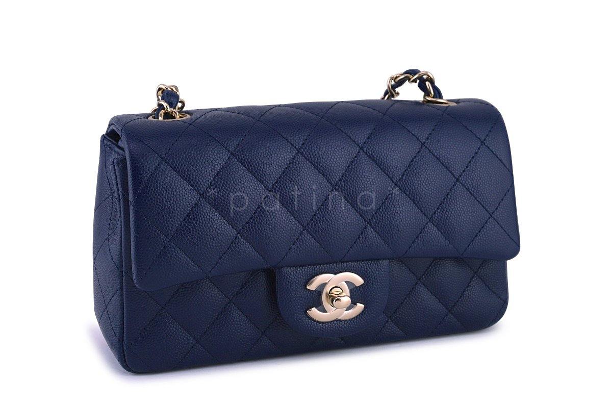 NWT 17B Chanel Navy Blue Classic Quilted Mini 2.55 Flap Bag GHW
