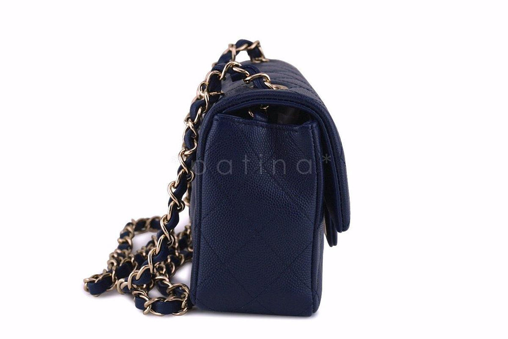 NWT 17B Chanel Navy Blue Classic Quilted Mini 2.55 Flap Bag GHW