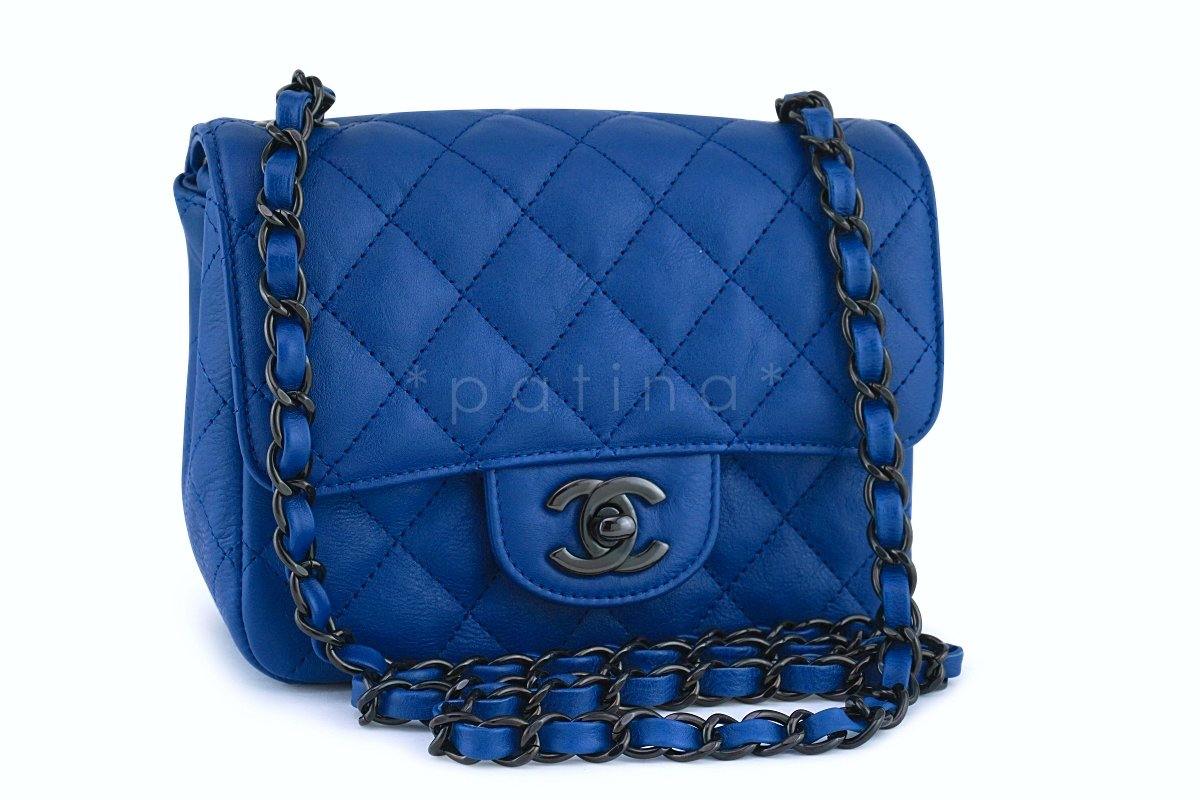 Chanel Blue Classic Quilted Square Mini 2.55 Flap Bag Black HW