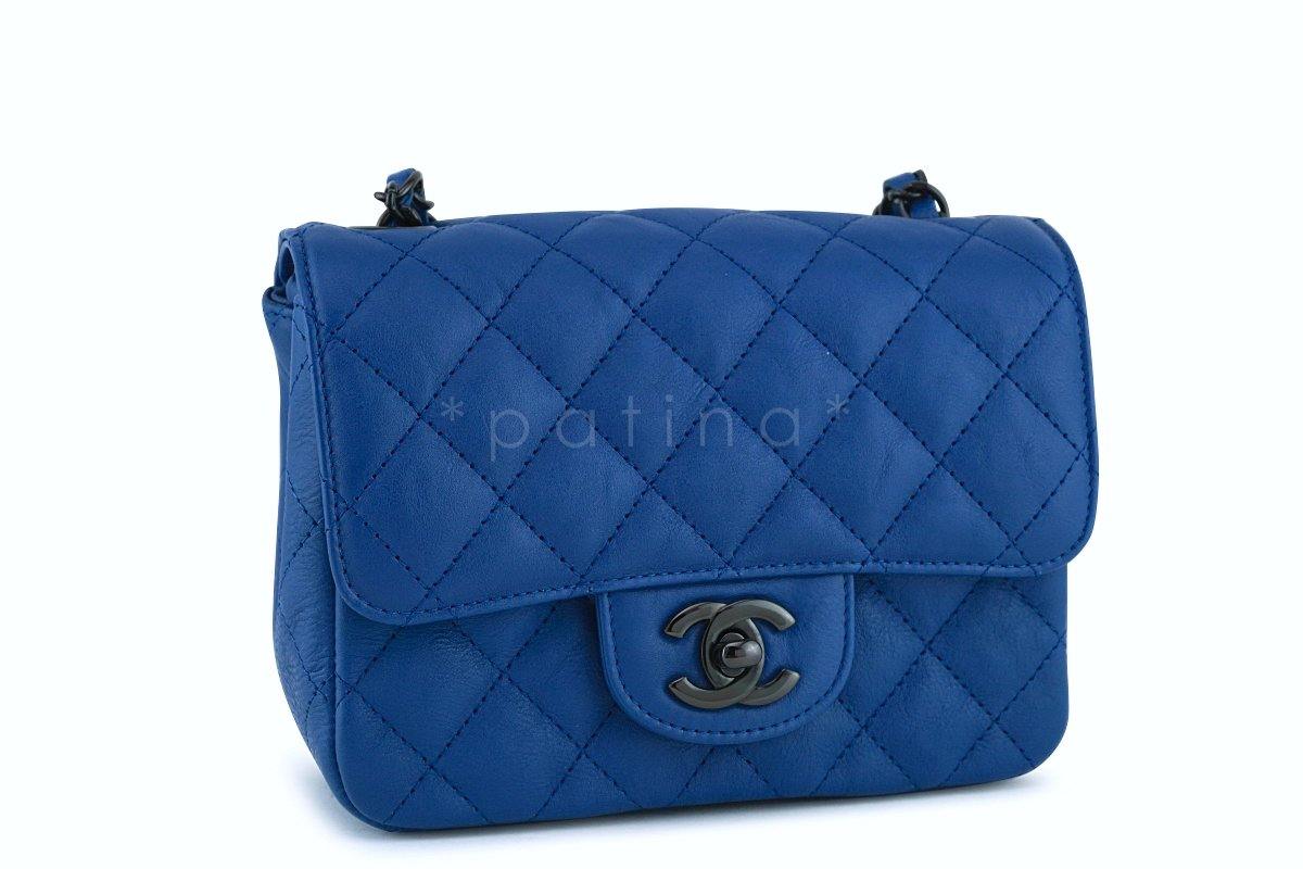 Chanel Blue Classic Quilted Square Mini 2.55 Flap Bag Black HW