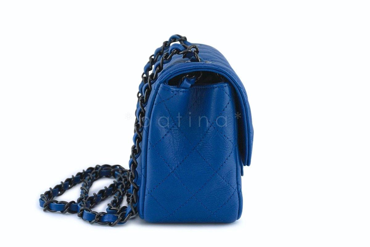 Chanel Blue Classic Quilted Square Mini 2.55 Flap Bag Black HW