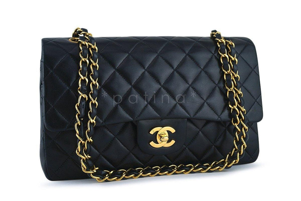 Chanel Black Lambskin Medium-Large Classic 2.55 Flap Bag 24K Gold Plated
