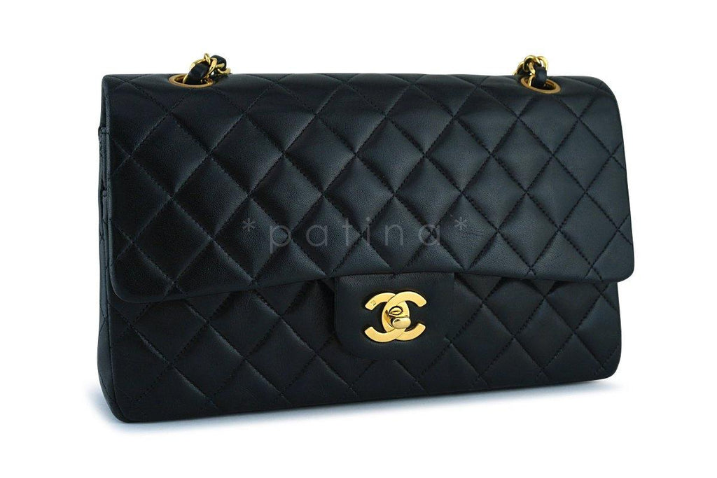 Chanel Black Lambskin Medium-Large Classic 2.55 Flap Bag 24K Gold Plated