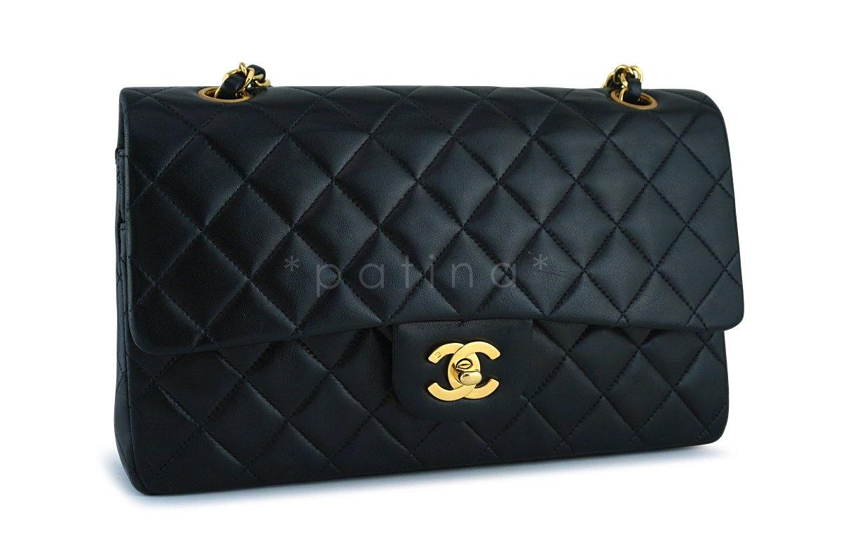 Chanel Black Lambskin Medium-Large Classic 2.55 Flap Bag 24K Gold Plated