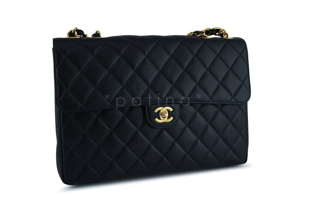 Chanel Black Caviar Jumbo Quilted Classic 2.55 Flap Bag 24k gold plated