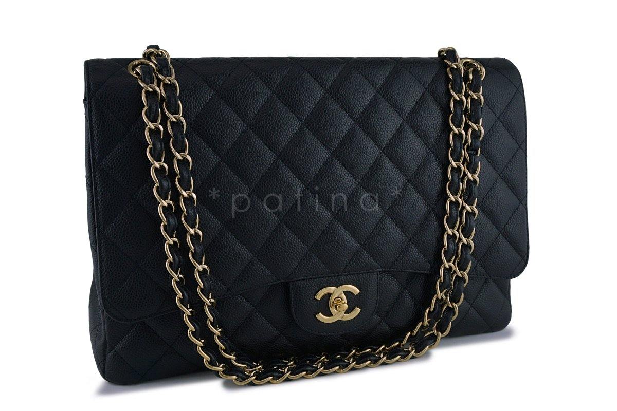 Chanel Black Caviar Maxi Quilted Classic 2.55 Jumbo XL Flap Bag GHW