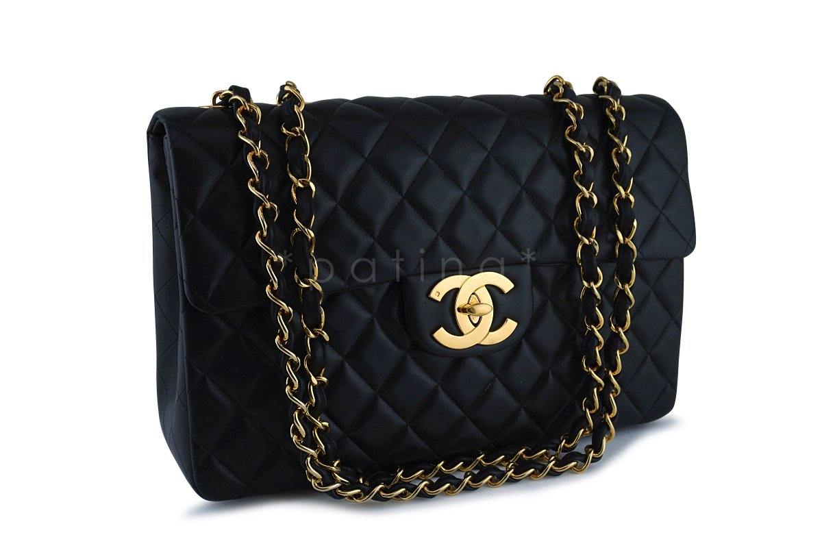 Chanel Black Vintage Maxi Jumbo XL Classic Lambskin Flap Bag