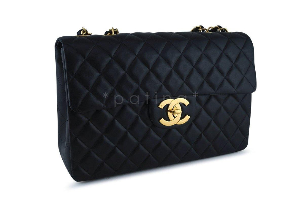Chanel Black Vintage Maxi Jumbo XL Classic Lambskin Flap Bag