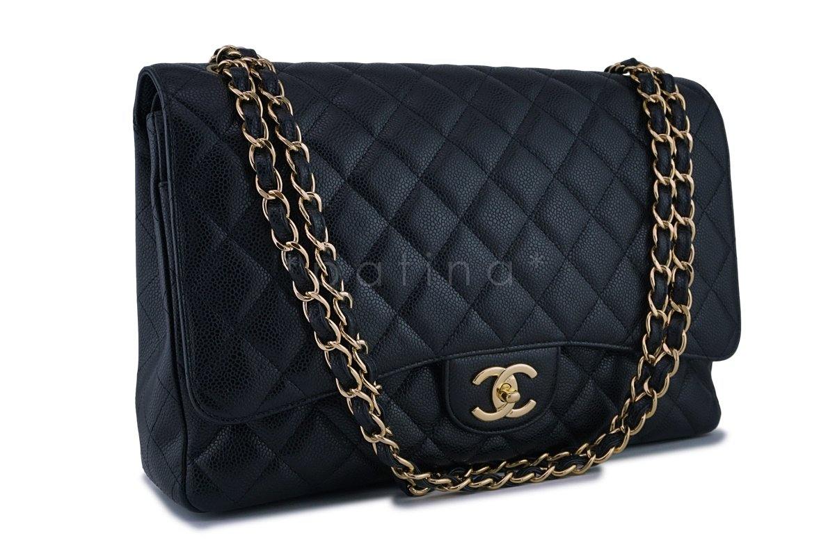 Chanel Black Caviar Maxi Quilted Classic 2.55 Jumbo XL Double Flap Bag GHW