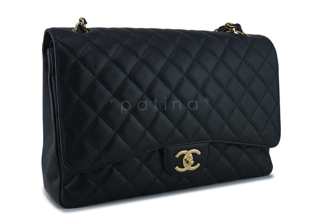 Chanel Black Caviar Maxi Quilted Classic 2.55 Jumbo XL Double Flap Bag GHW