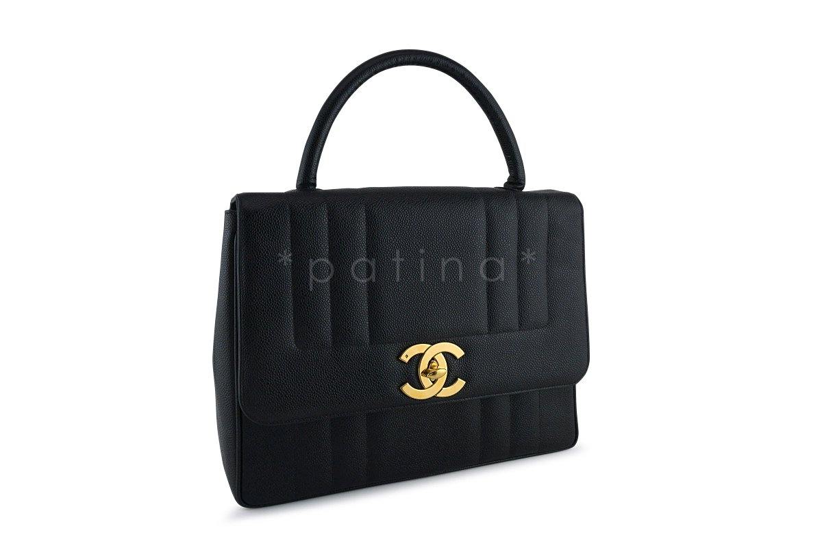 Chanel Vintage Black Caviar Classic Mademoiselle Kelly Flap Bag