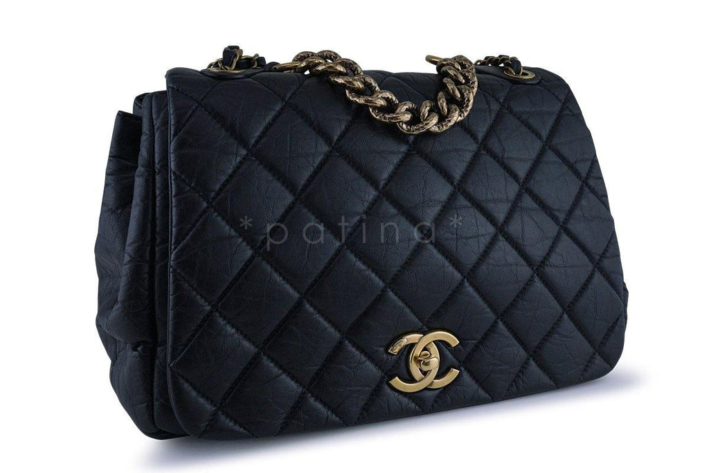 Chanel Black Calf Jumbo Quilted Luxury Accordion Flap Bag