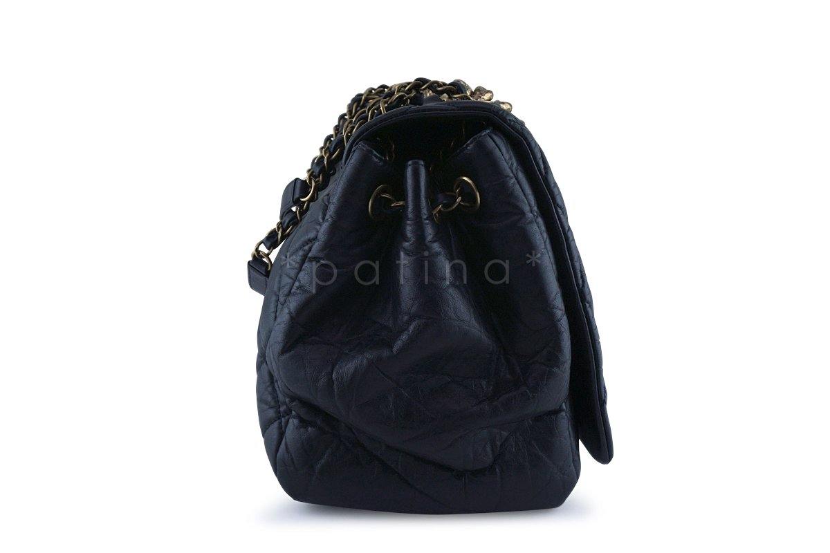 Chanel Black Calf Jumbo Quilted Luxury Accordion Flap Bag