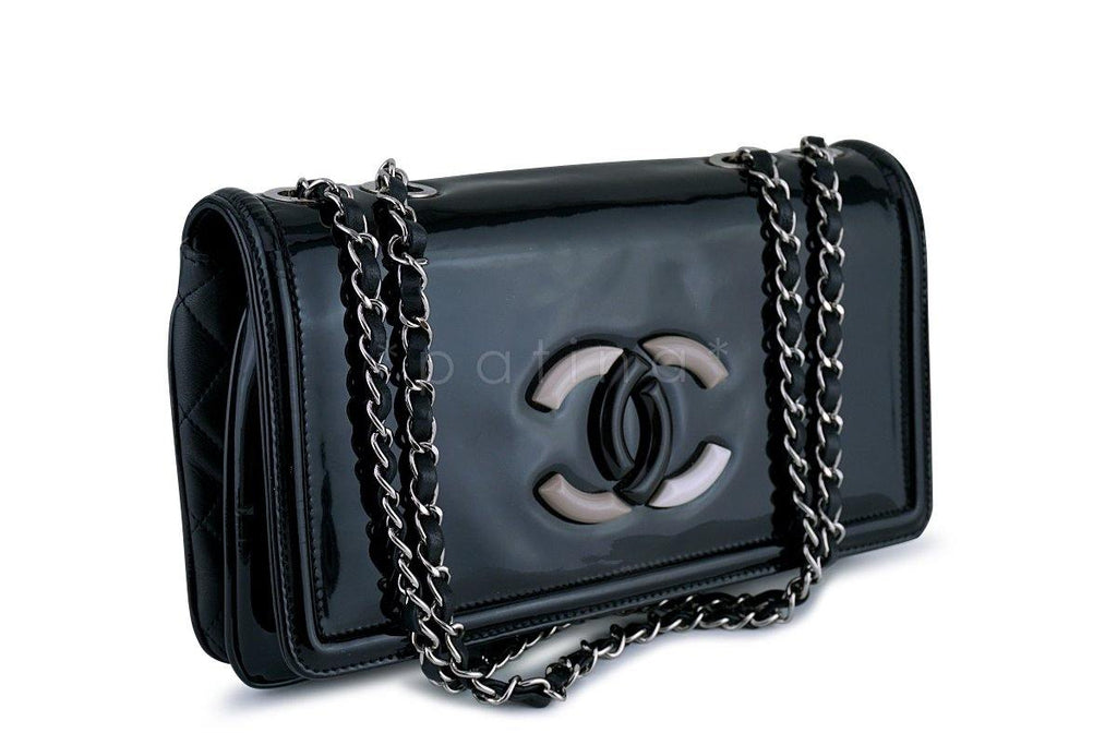 Chanel Black Patent Lipstick Ligne Shoulder Flap Bag