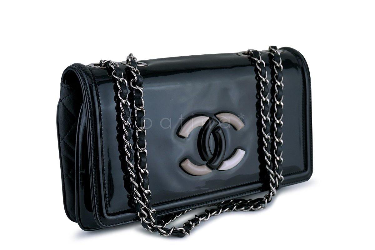 Chanel Black Patent Lipstick Ligne Shoulder Flap Bag