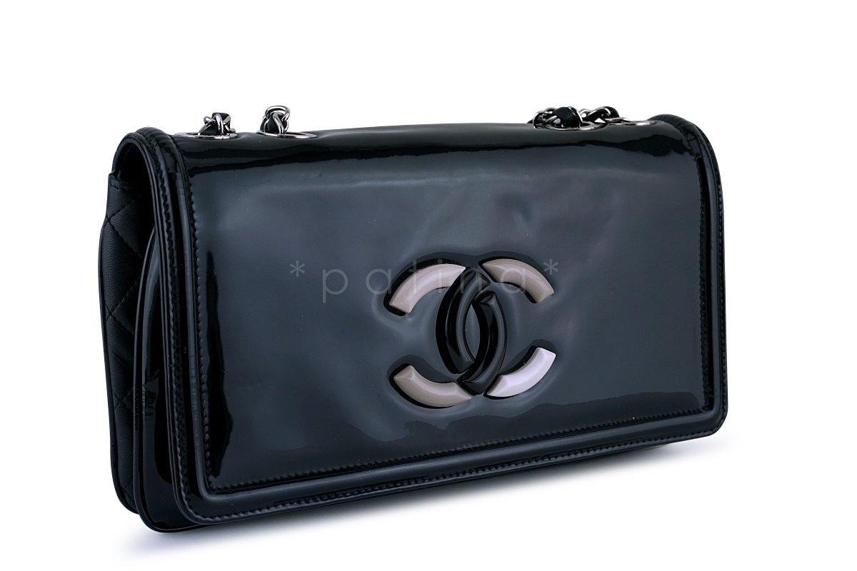 Chanel Black Patent Lipstick Ligne Shoulder Flap Bag