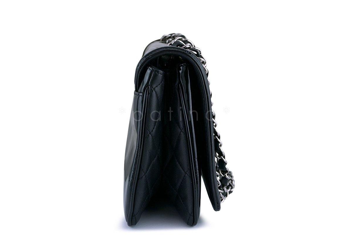 Chanel Black Patent Lipstick Ligne Shoulder Flap Bag