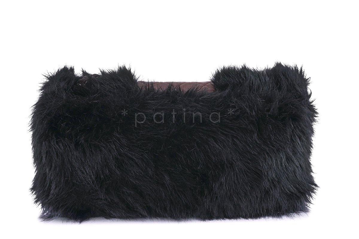 Chanel Burgundy Maxi XL Jumbo Quilted Classic Fantasy Fur Flap Bag