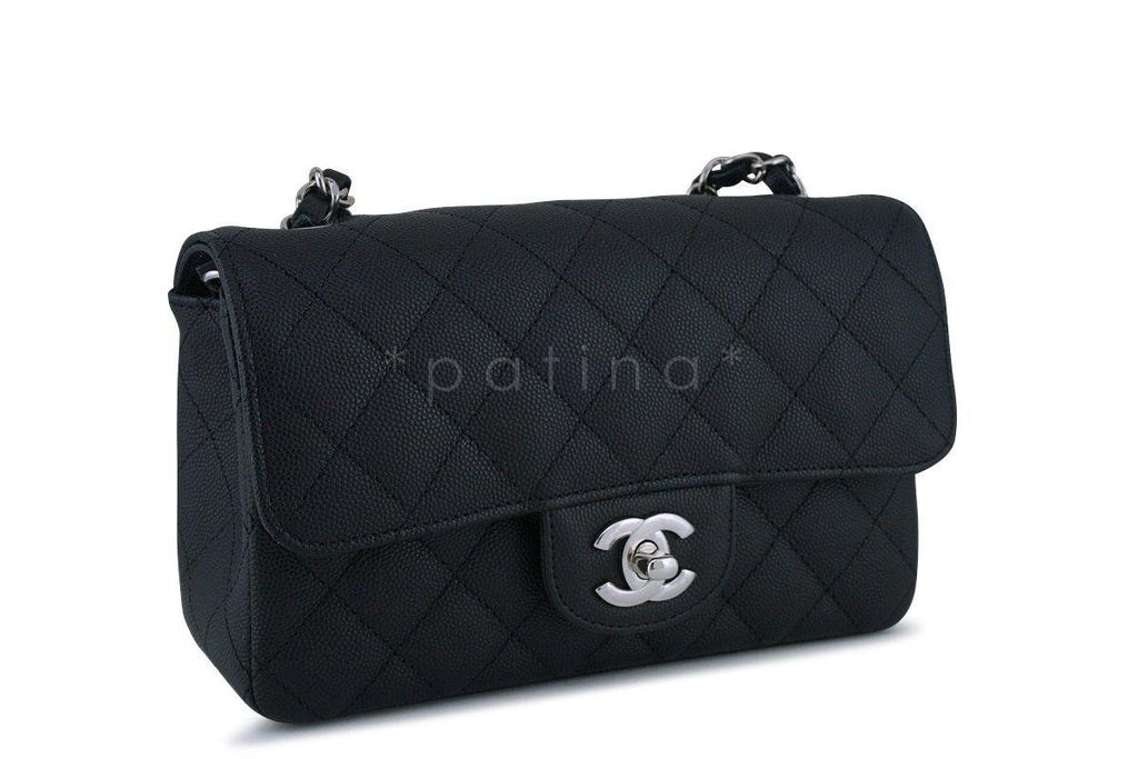 NWT 18C Chanel Black Classic Quilted Rectangular Mini 2.55 Flap Bag SHW