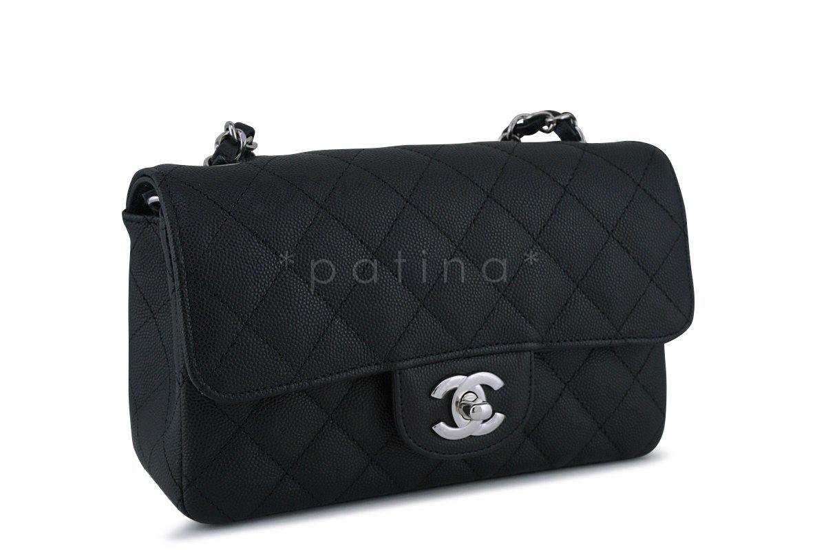 NWT 18C Chanel Black Classic Quilted Rectangular Mini 2.55 Flap Bag SHW