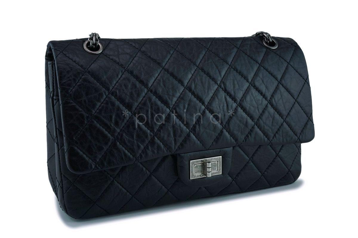 Chanel Black 2.55 Jumbo 227 Classic Double Flap Bag RHW