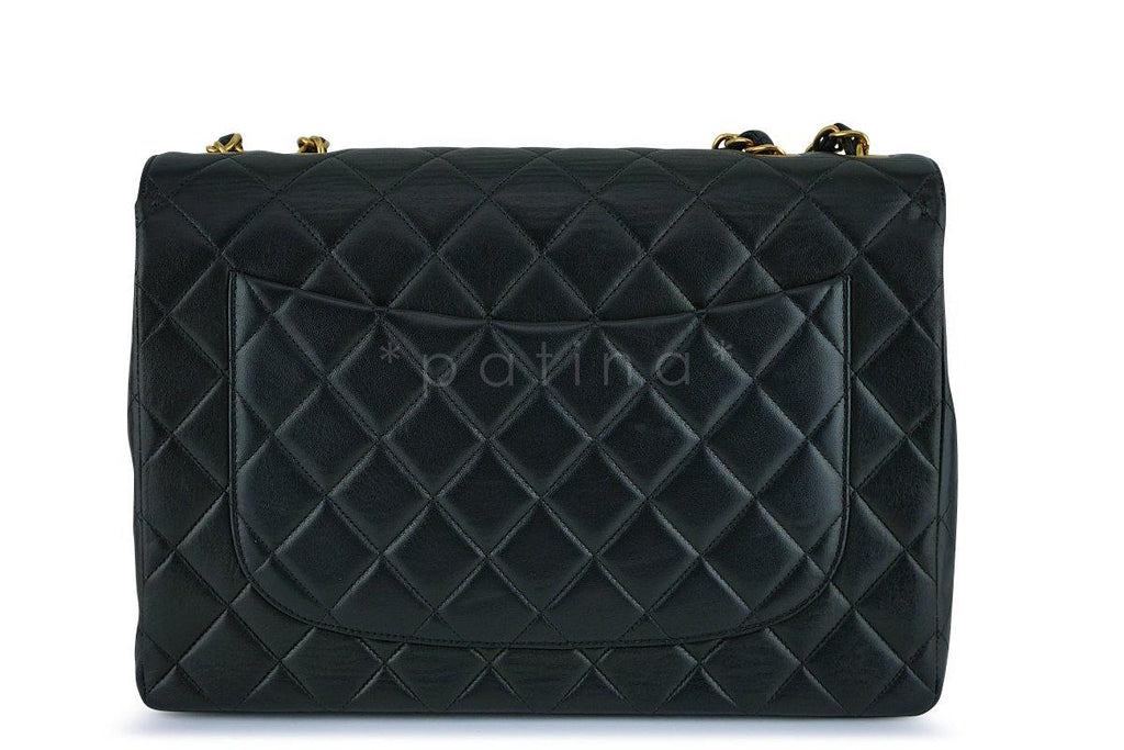 Chanel Black Lambskin Jumbo Quilted Classic 2.55 Flap Bag 24k Gold Plated