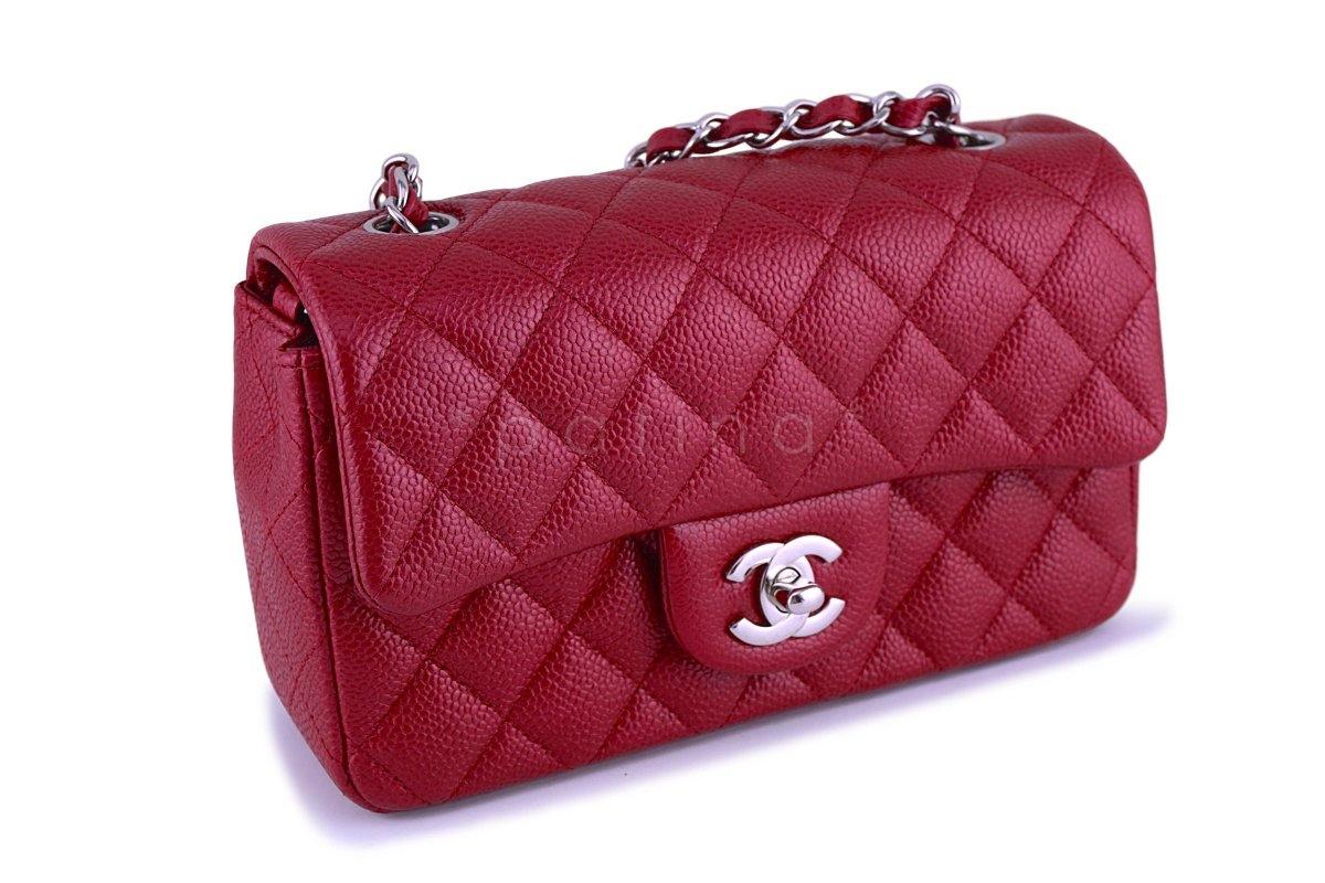 Chanel Caviar Pearly Red Classic Quilted Rectangular Mini 2.55 Flap Bag SHW