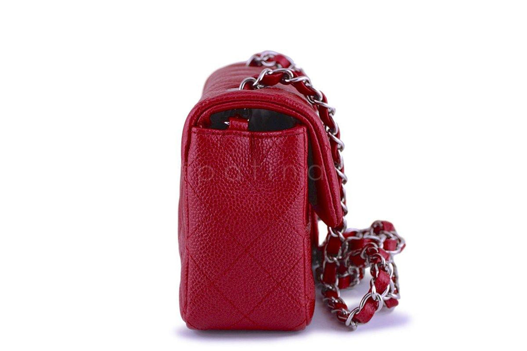 Chanel Caviar Pearly Red Classic Quilted Rectangular Mini 2.55 Flap Bag SHW