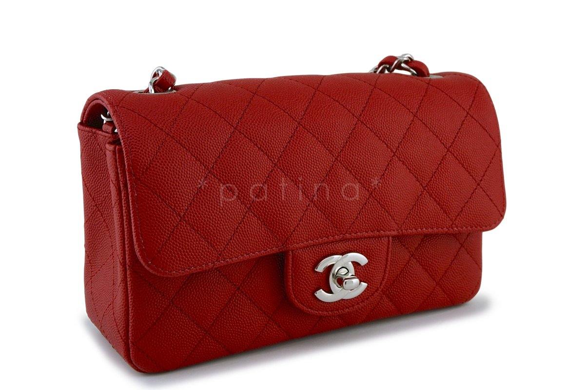 New 18C Chanel Red Classic Quilted Rectangular Mini 2.55 Flap Bag SHW