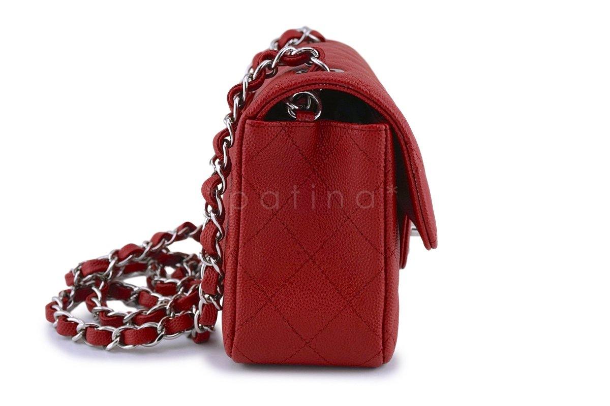 New 18C Chanel Red Classic Quilted Rectangular Mini 2.55 Flap Bag SHW