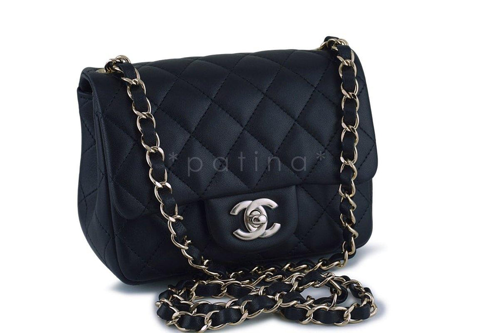 New Chanel Black Classic Quilted Square Mini 2.55 Flap Bag GHW