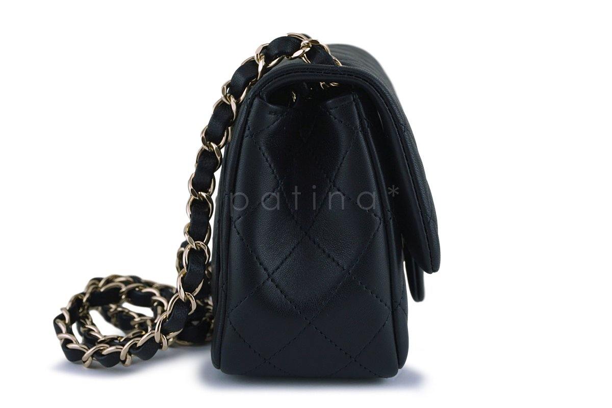 New Chanel Black Classic Quilted Square Mini 2.55 Flap Bag GHW