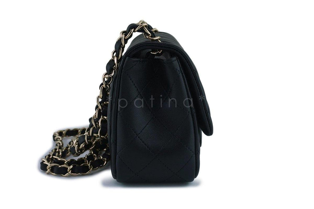 New 18C Chanel Black Classic Quilted Square Mini 2.55 Flap Bag GHW