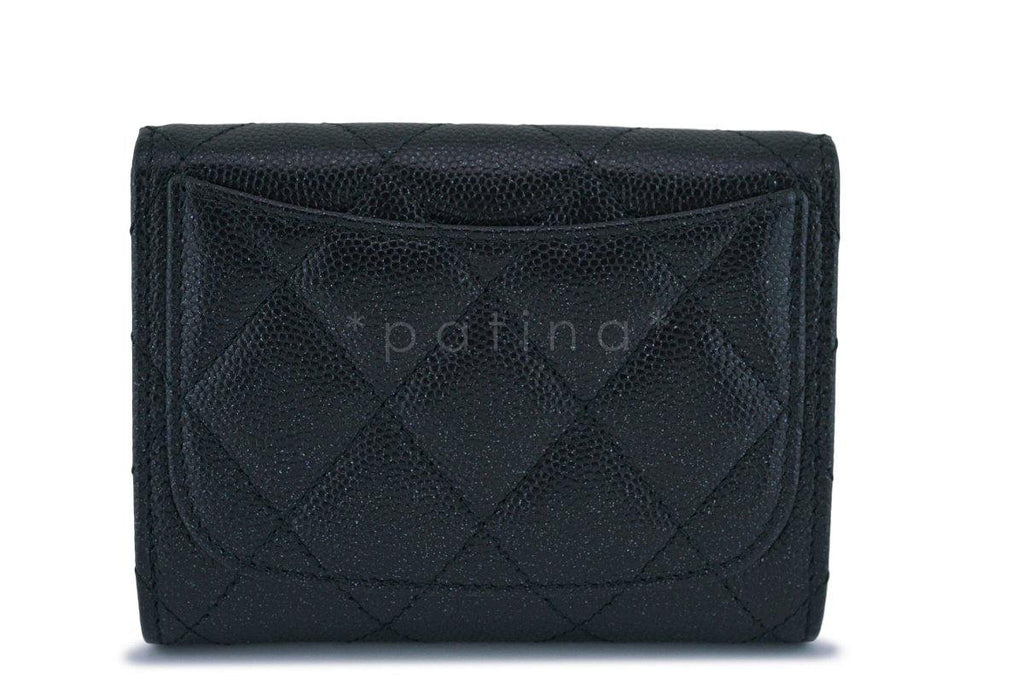 New Chanel Medium Iridescent Black Caviar Card Holder Wallet Case