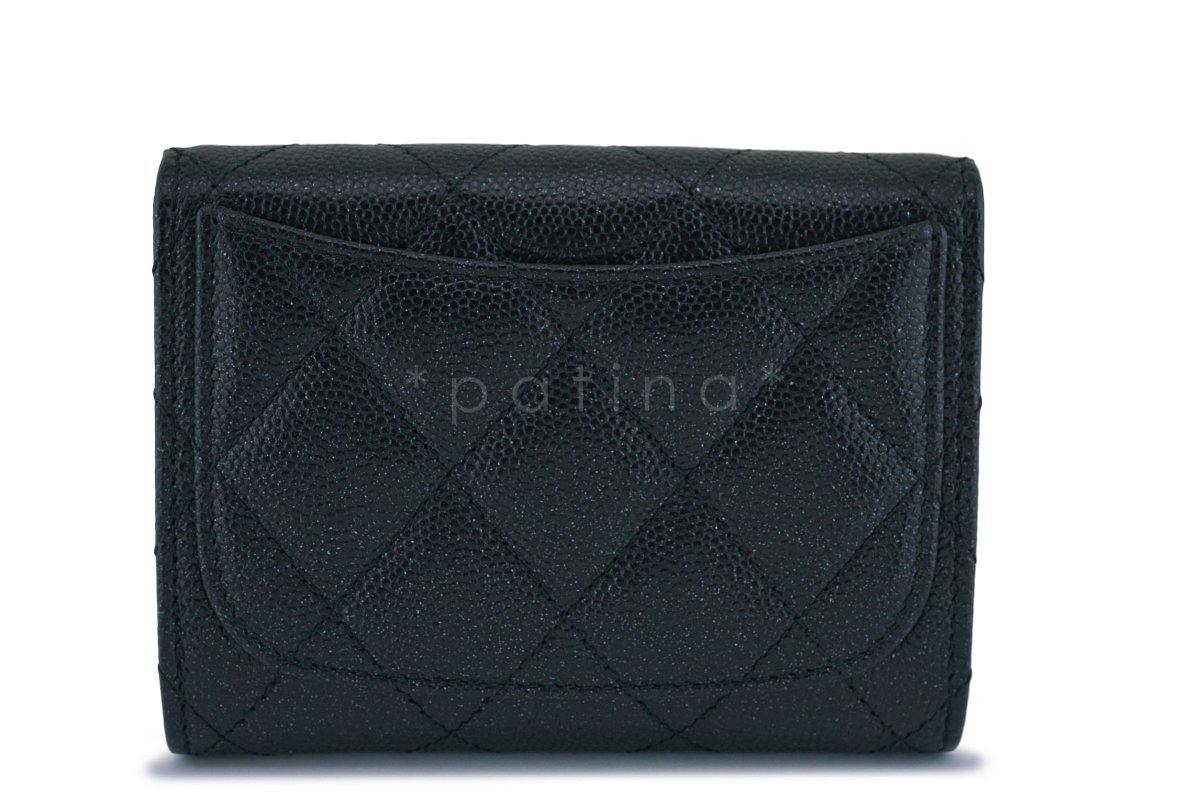 New Chanel Medium Iridescent Black Caviar Card Holder Wallet Case