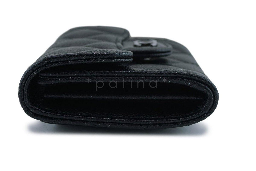 New Chanel Medium Iridescent Black Caviar Card Holder Wallet Case