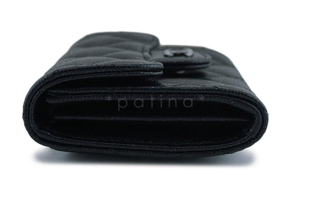 New Chanel Medium Iridescent Black Caviar Card Holder Wallet Case